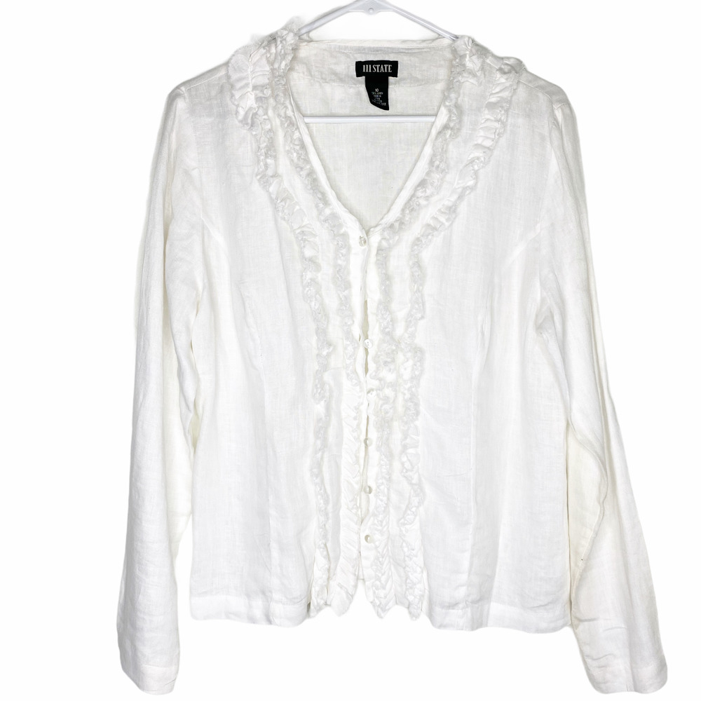 111 State Ruffle Front 100% Linen Cardigan Top